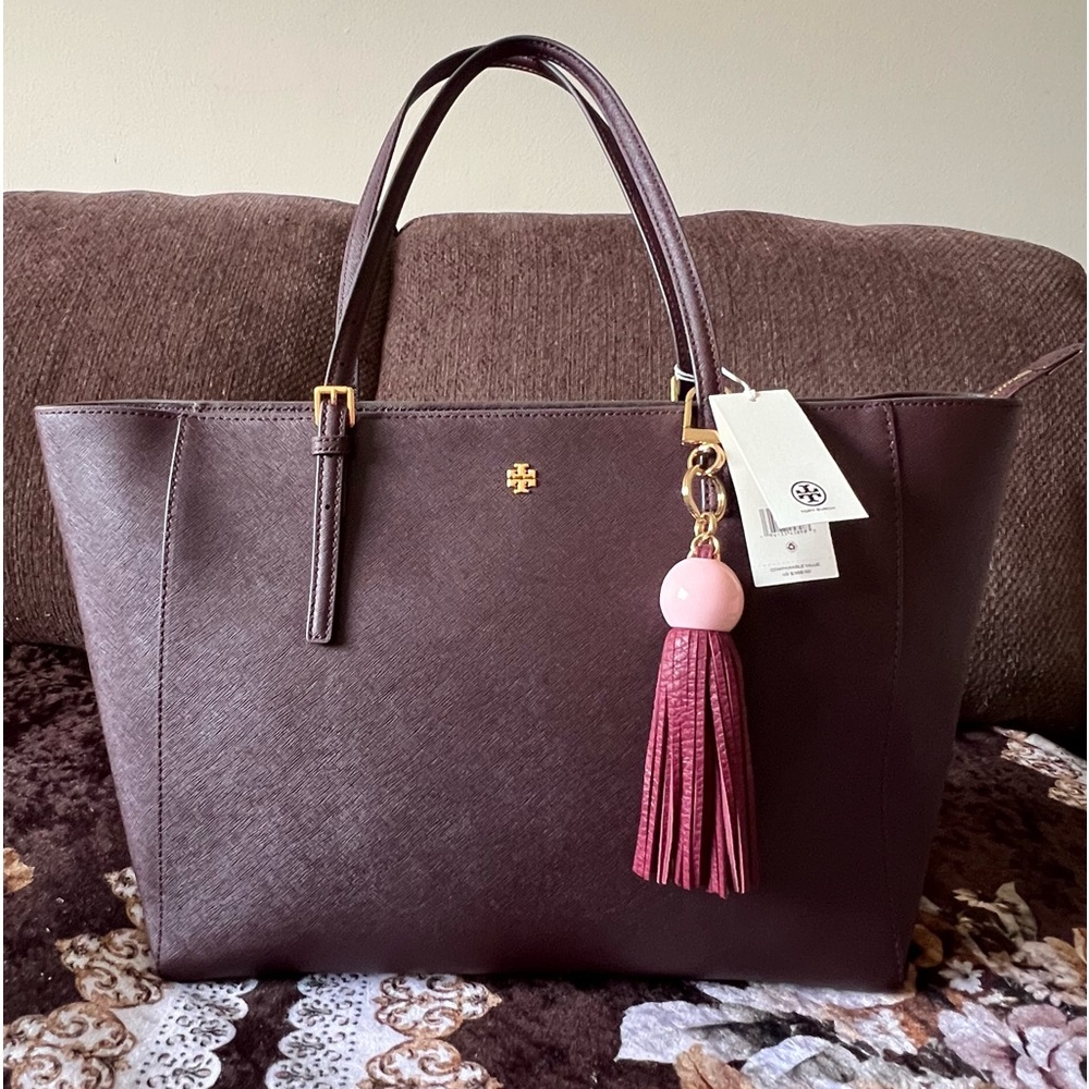 TORY BURCH Large Emerson Saffiano Leather Tote Bag With Removable Tassel NWT
